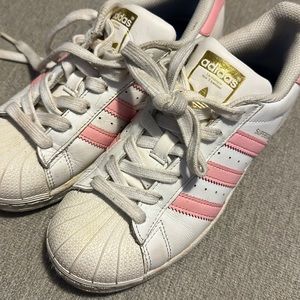 Adidas three strips pink and white